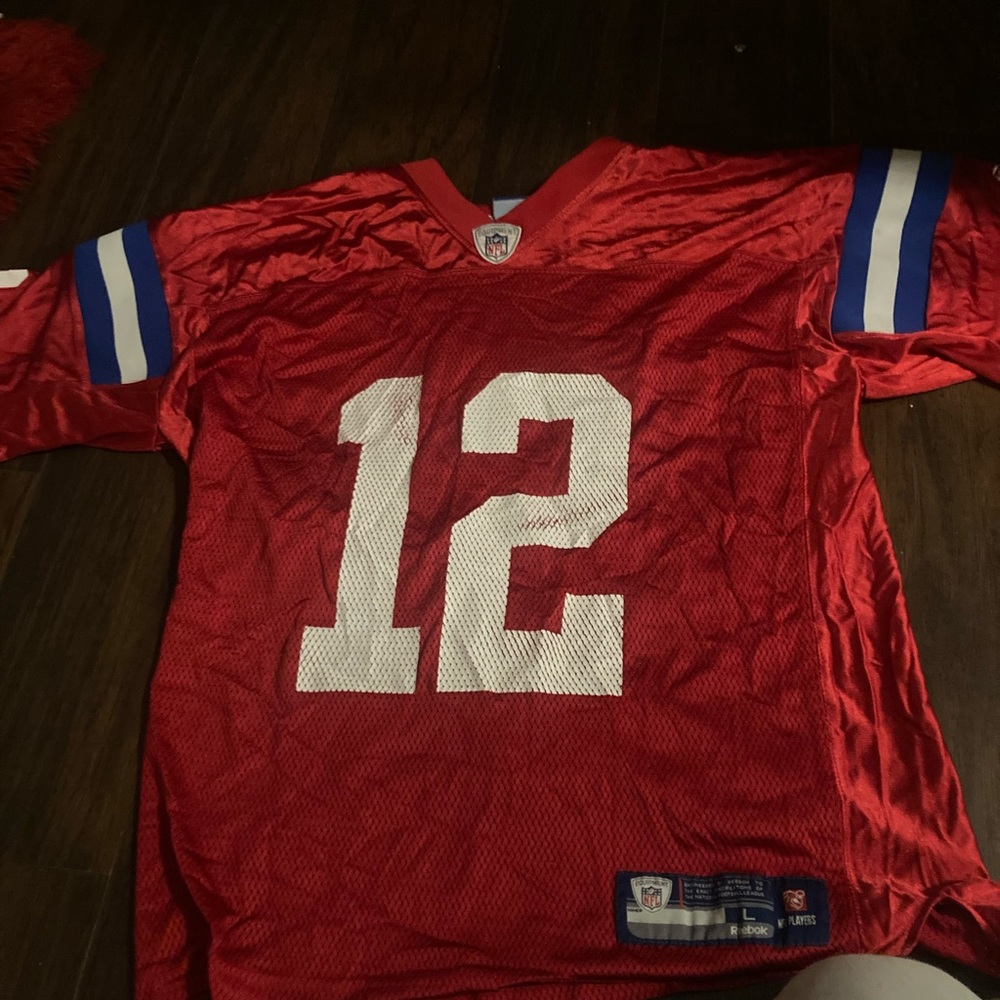 TB12 Patriots NFL Red Jersey with Blue Stripes